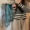 Kobiety damskie wszystkie paski w paski Cropled Cardigan Fall Women Fashion V-Neck Zaprojektowany elegancki sweter jesienne biuro dama vintage tops