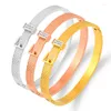 Bangle 2022 Fashion Belt Design Bracelet With Stones Stainless Steel For Woman Screw Silver Color Punk Jewelry Lady