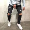 Erkek Kot Erkek Vintage Sıska Diz Yırtık Yırtık Streetwear Ince Pantolon Homme Dilenci Delik Hip Hop Koşu Kot Pantolon