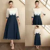 A-Line Mother of the Bride Dress Plus Size Elegant Jewel Neck Tea Length Chiffon Lace Half Sleeve Appliques Bridal Party Gown Robe De Soiree