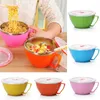 Bowls 900ml Noodle Bowl With Lid Handle Stainless Steel Plastic Leak-Proof Container Rice Soup Kitchen Gadget