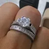 Bröllopsringar Storlek 5-10 Fashion Jewelry Luxury 14kt White Gold Filled CZ Simulated Stones Women Bridal Ring Set