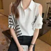 Women's Blouses Off Shoulder Silk Shirts Women Satin Shirt For Short Sleeve White Office Lady Blouse Tops Basic