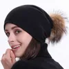 Beanie/Skull Caps Geebro Berretto invernale da donna lavorato a maglia a coste Berretti con pompon Cappellino floscio tinta unita Skullies chapeu feminino DQ423M T221020