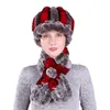 القبعات الأوشحة القفازات مجموعات حقيقية rex fur fur hat مع وشاح الشتاء أزياء الأذن حامي الرأس العنق LF21010QX