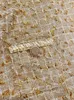 2022 Autumn Round Neck Tweed Paneled Gold Dress Weave Tickets Kort ￤rm Korta l￶sa avslappnade kl￤nningar A2O6335