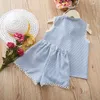 Sets de ropa Conjunto de atuendos para niñas 2022 Summer Rosa a cuadros Rosa Top de mangas y pantalones pantalones cortos para niños cortos para niños pequeños