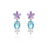 Boucles d'oreilles pendantes fleur cubique Zircon CZ Rose pour mariage cristaux coeur boucle d'oreille mariée femmes fille fête d'anniversaire bijoux CE11570