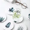 Bordmattor CFEN A's Green Plant Drink Coasters Ceramic Tea Cup Pad Round Mat Coffee Place 1 st