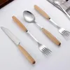 Ensembles de vaisselle Vaisselle créative Manche en bois Acier inoxydable SteakTable Couteau Fourchette Cuillère Écologique Western Set Couverts