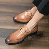 Bout pointu britannique mocassins hommes chaussures couleur unie PU classique Crocodile Texture décontracté confortable respirant chaussures habillées AD163-1