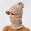 Beanie/Skull Caps vinterkvinnor 2-i-1 fleece-krage halsduk hattar i ett stycke varmt örat stickat hatt mode jul kvinnlig päls poms hatt motorhuven ny T221020