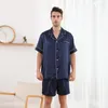 Men's Sleepwear Summer Thin Short Turn-down Collar Real Silk Skin-Friendly Male Pajamas Men Full Body Pajama Sexy