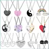 Pendant Necklaces Fashion Friends Honey Love Couple Pendant Necklace 2 Pcs/ Set Rainbow Broken Heart Bff Good Friendship Jewelry Gif Dhpyp