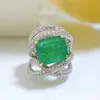 Solitaire Ring Rings Wong Rain Luxury Vintage 925 Sterling Silver 5CT Created Emerald Gemstone Party Ring For Women Fine Jewelry Wholesale 221024