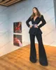 Party Dresses Modern Beads Crystals V Neck Long Sleeves Top Prom Black Satin Women Pants Suit Evening Gowns Custom Made Plus Size