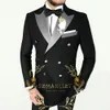 Szmanlizi 2023 Black Double Breadged Men Suits for Wedding Silver Lapel Groom Tuxedos Made Terno Masculino Mens Suits