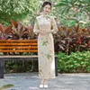 Этническая одежда Long Cheongsam Замня осенняя девушка с длинными рукавами традиционные ретро-ежедневные улучшения молодые платье Qipao для женщин вечеринка