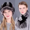 القبعات الأوشحة القفازات مجموعات حقيقية rex fur fur hat مع وشاح الشتاء أزياء الأذن حامي الرأس العنق LF21010QX