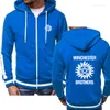 Hoodies masculins 2022 Fashion Supernatural Men Winchester Bros Sportswear Imprim￩ Couleur d￩contract￩e Fleece Zipper Veste Mens Hoode