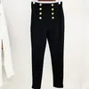 Kvinnors byxor 2022 Spring Designer Fashion Women Pencil White Black Double Breasted Elastic Slim Trousers Elegant Ladies Formal Wear