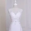 Настоящее изображение пляжное свадебное платье плюс размер vestido de novia v-reneck без рукавов.