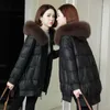 Women's Down Winter Jacket Parkas Coat Ladies Leather Mid-Long Brown Big Fur Collar Outwear Moto Clothing