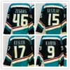 Koszulki hokejowe Trevor Zegras 46 Ryan Getzlaf 15 Kesler 17 Teemu Selanne 8 Paul Kariya 9 Jersey Nowy alternatywny rozmiar czarnego turkusu S-XXXL Zszyty