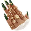 Anillos de racimo Gold Sier Knuckle Set para mujeres Niñas Boho Vintage Cadena de serpiente Flor Plateada Anillo de declaración Tamaño midi Tamaño mixto Gota Delive Amsfw