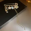 Pins Brooches New Crystal Pearl Flower Tassel Chain Pin Insipired Design Cloing Women's Hijab Broach L221024