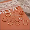 Anelli a grappolo Gold Knuckle Set impilabile per le donne Bohemian Gold / Sier placcato Comfort Fit Vintage Vsco Wave Joint Finger Gift Drop De Amnjf