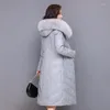 Frauen Leder Winter Hochwertige Down Jacke weibliche 2022 Straße Slim Fit Pelzkragen langer Mantel warm warmes Mantel Plus Größe