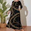 Plus Size Dresses Gold Chains Dress Long Sleeve Circle Chain Print Cute Maxi Daily Street Wear Bohemia 4XL 5XL