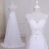 Настоящее изображение пляжное свадебное платье плюс размер vestido de novia v-reneck без рукавов.
