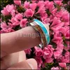 Anneaux de mariage Anneaux de mariage Itungsten 8Mm goutte bague en carbure de tungstène pour hommes femmes bande de fiançailles bleu-turquoise Koa bois incrustation Comf Dhosi