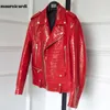 Men's Leather Faux Mauroicardi Spring Red Pattern Biker Jacket Long Sleeve Zipper Plus Size Designer Men Clothing 4xl 5xl 221024