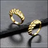 Eheringe Eheringe Edelstahl Croissant Für Frauen Geflochtene Twisted Signet Chunky Dome Ring Stapelschmuck Statement Gi Dhvtu