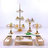 Bakware tools Europese stijl metaalgouden cake stand drielaags ijzeren huisdecoratie feest dessert evenementen display spiegellade