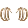 Hoop Earrings 14K Real Gold Plating Metal Three Circle Design White Shell Simple Jewelry Korean Fashion Gifts For Women And Girls