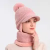 Bonnet / Crâne Caps Hiver Femmes 2-en-1 Col Polaire Écharpe Chapeaux Une Seule Pièce Chaud Oreille Tricoté Chapeau De Mode De Noël Femelle Fourrure Pom Poms Chapeau Bonnet Nouveau T221020