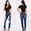 Women's Jeans 2021 Black Woman High Waist Fashion Button Zipper Pocket Hole Pants Slim Skinny Ripped Denim Casual Femme