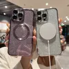 Plating Magsafe Magnetic Phone Cases Luxury Glitter Wireless Charging Cover for iPhone 14 13 12 11 Pro Max 14 Plus Case Glass Phone Case