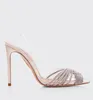 Luxury Aquazzur Gatsby Sandals Chaussures Femmes Crystal Traids Embelli Pumps Slingback Pvc Leather High Heels Party Weddal Bridal 9912ess