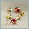 装飾的な花2022 5pcs/lot Red RoseCorsageWrist Groomsman記事結婚式のパーティーのコサージュと手首