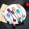 Lucky Cat Coffee Stir Spoon Colorful Stainless Steel Dessert Pudding Tea Scoop Kitchen Tableware Cup Decor RRA164