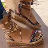 Sandals Nieuwe Zomer Vrouwen Snake Sandalen Platform Hakken Cross Strap Enkel Lace Peep Toe Beach Party Dames Schoenen Zapatos