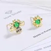 Stud -oorbellen 925 Zilveren asymmetrische honing bijen Zonnebloem Emerald Green For Women Pendientes Jewelry Brincos