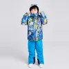 Skiing Jackets Snowboard Set Children Boys Windproof Warm Winter Clothing Kids Hooded Overalls Snow Pants Waterproof Suit