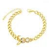 Charm Bracelets 5Pcs Chunky Gold Plated Cuban Link Copper CZ Crystal Animal Jewelry Women's Gifts