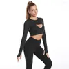 Conjunto ativo de três peças de ioga para feminino para fitness roupas de fitness sportswear respirável correndo camisa curta Bra -calça traje u534